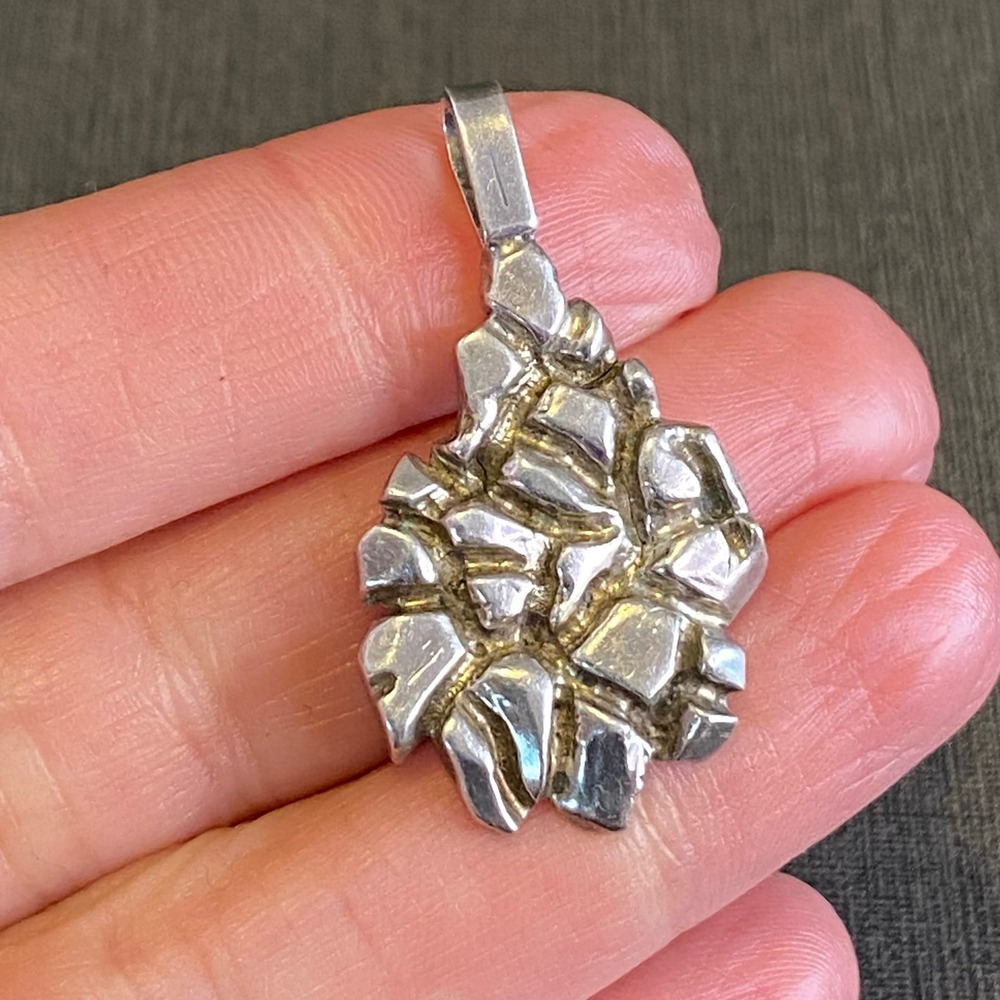 Vintage Sterling Silver Nugget Pendant Brutalist Textured 925 Statement 9g